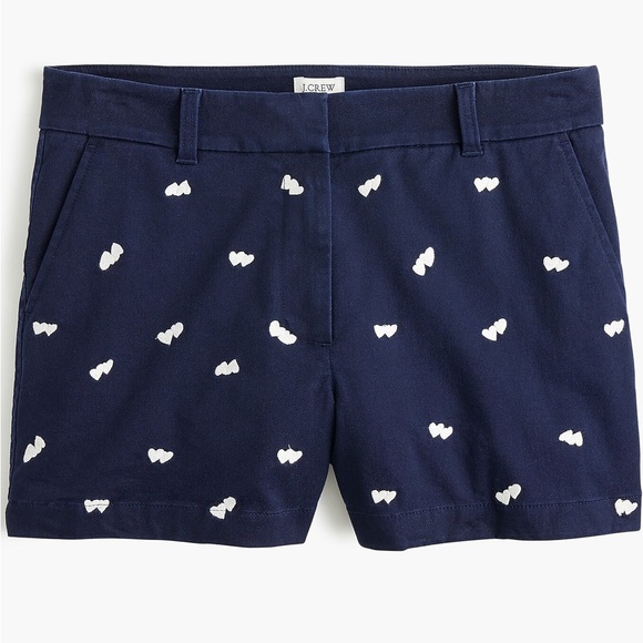 J. Crew Pants - NWT J. Crew 4” Chino Shorts With Embroidered Hearts Navy Size 6.